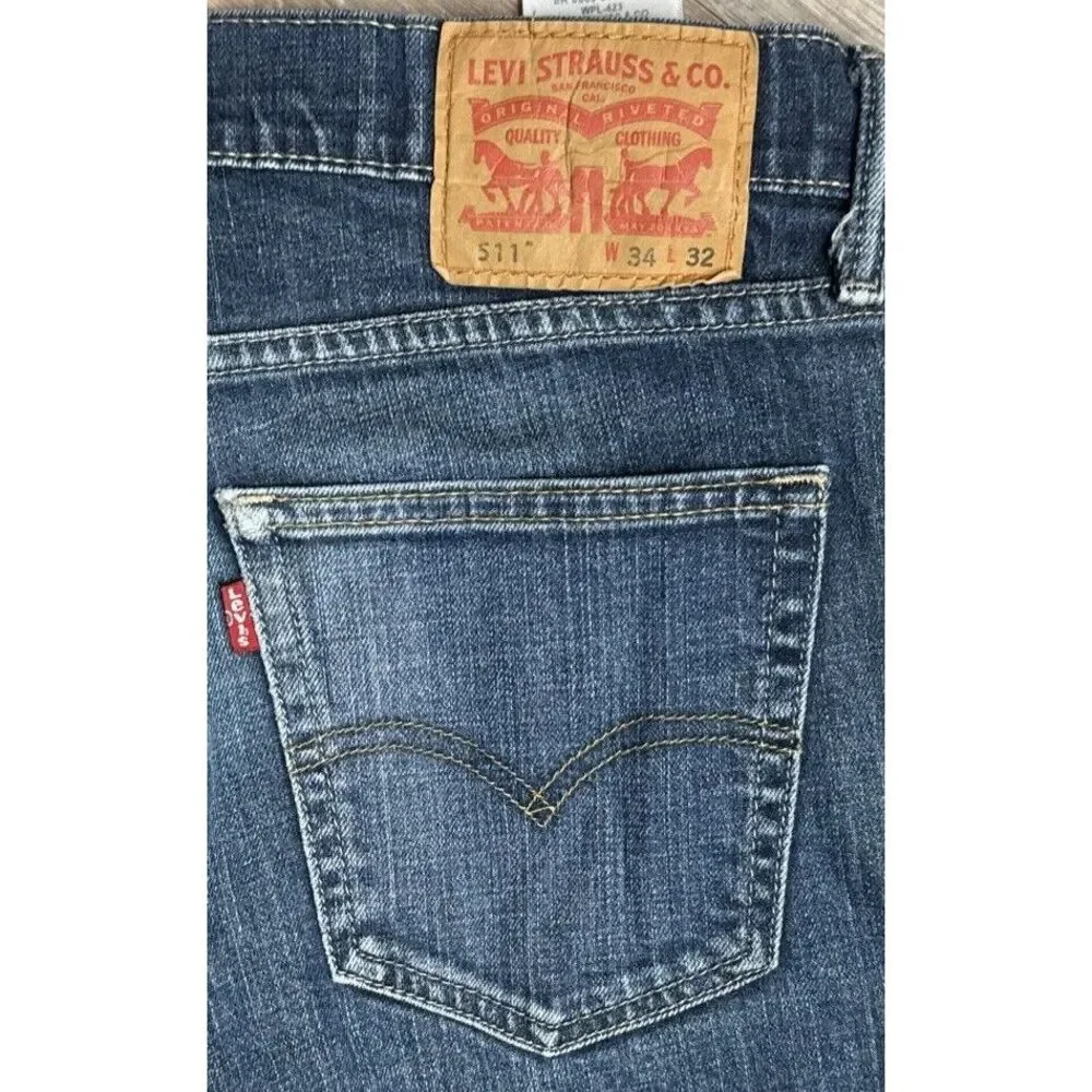 Levis 511 Jeans 34x32‎ Blue Distressed Denim Men's